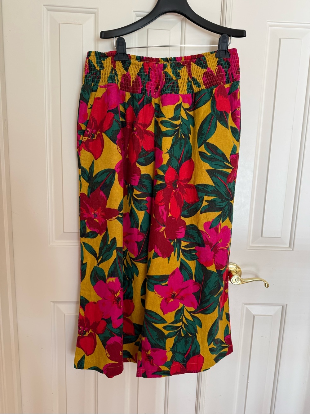 Tahari 2X Women's Floral Wide-Leg Pants- Mustard Multi